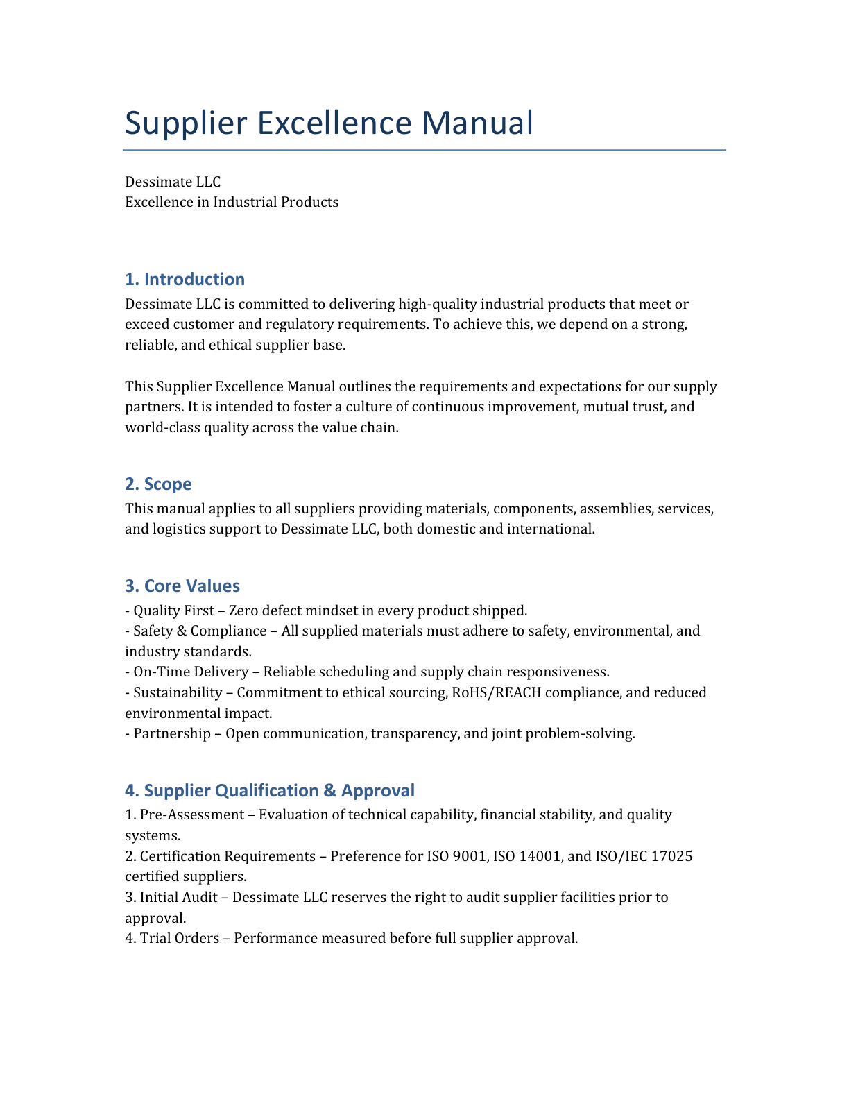 Supplier Excellence Manual page 1